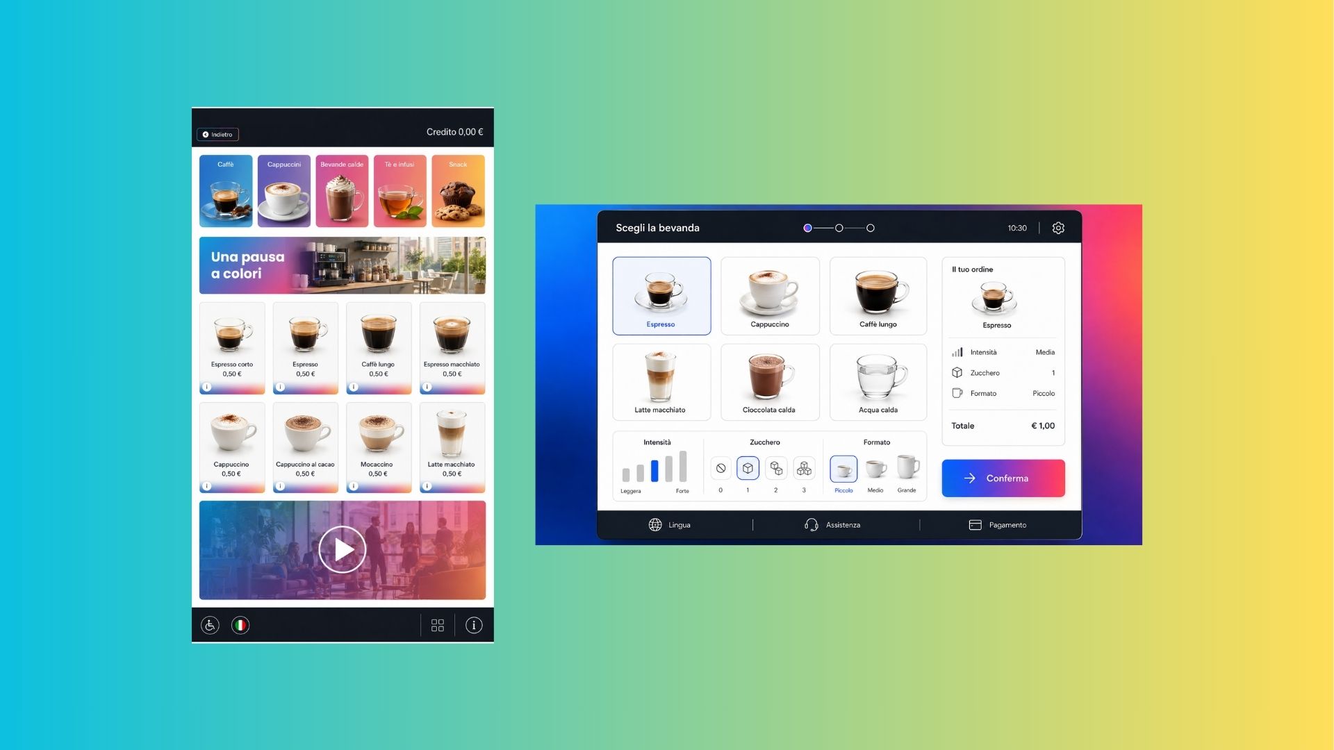 GUI - Interfaccia touchscreen verticale per pausa caffè